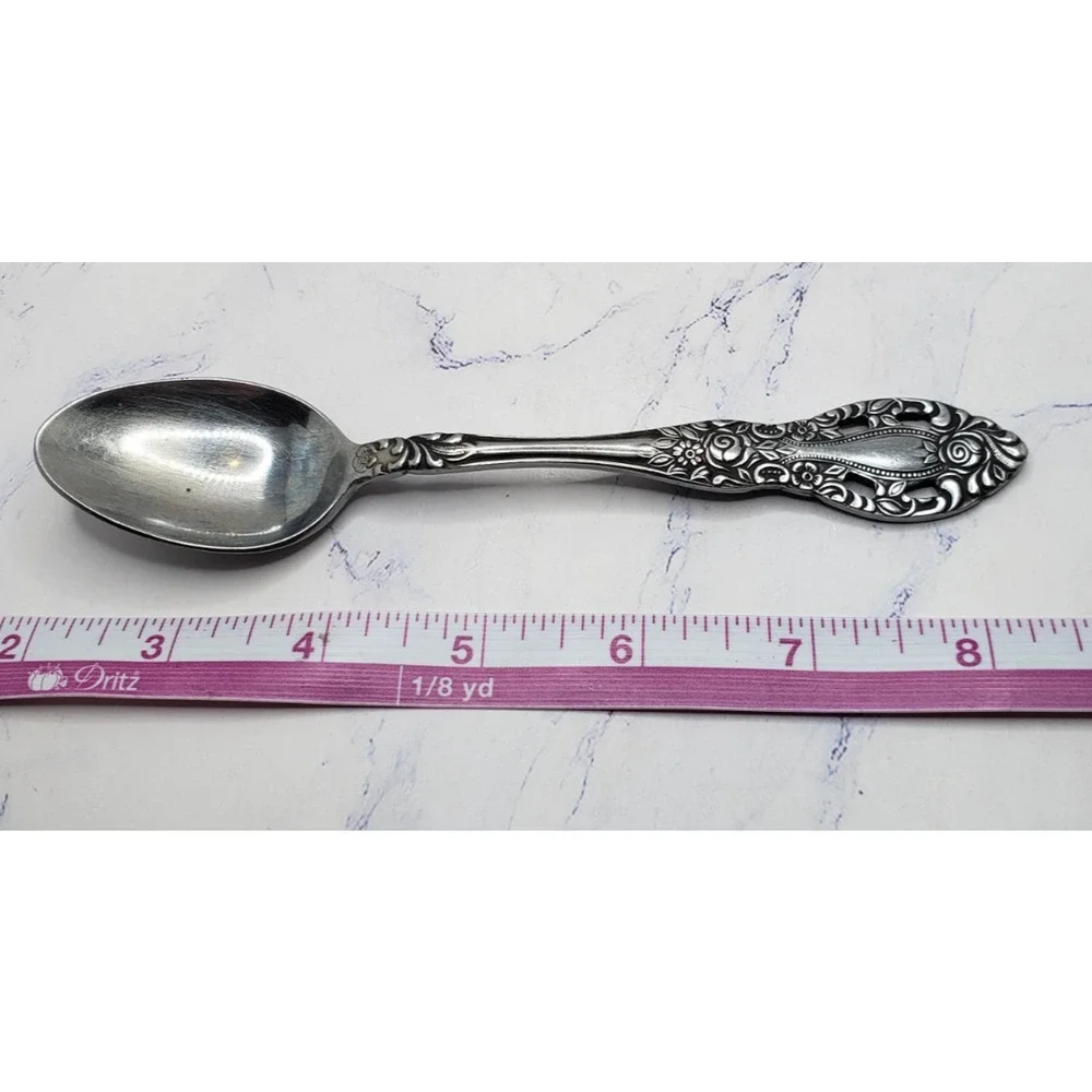 Vintage Interpur Japan Stainless Steel Floral Pattern Mid Century Spoon